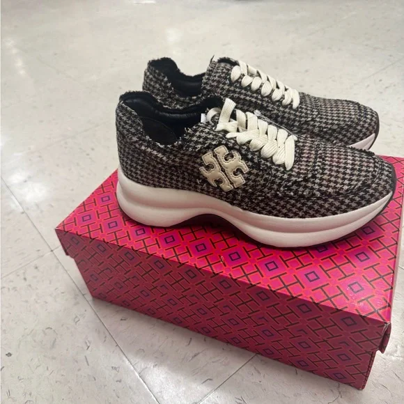 Tory Burch Houndstooth Sneakers - Black, White, and Brown - Picture 6 of 15